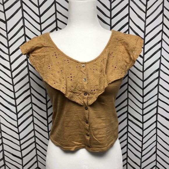 American Eagle Tan Ruffled Crop Tank Top - Picture 1 of 3